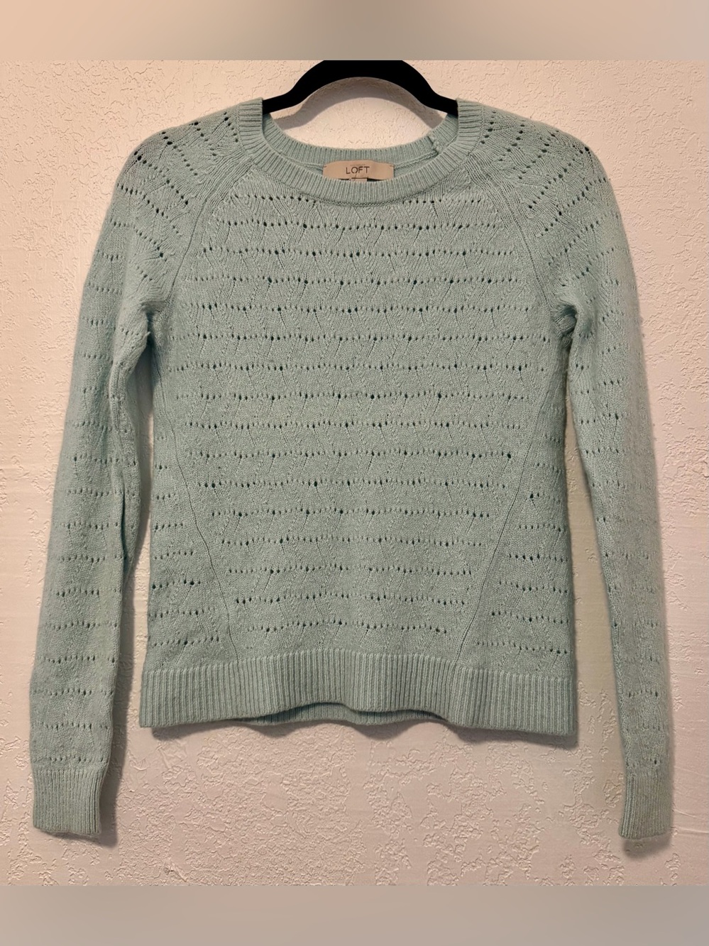 LOFT Mint Green Pointelle Crewneck Sweater
